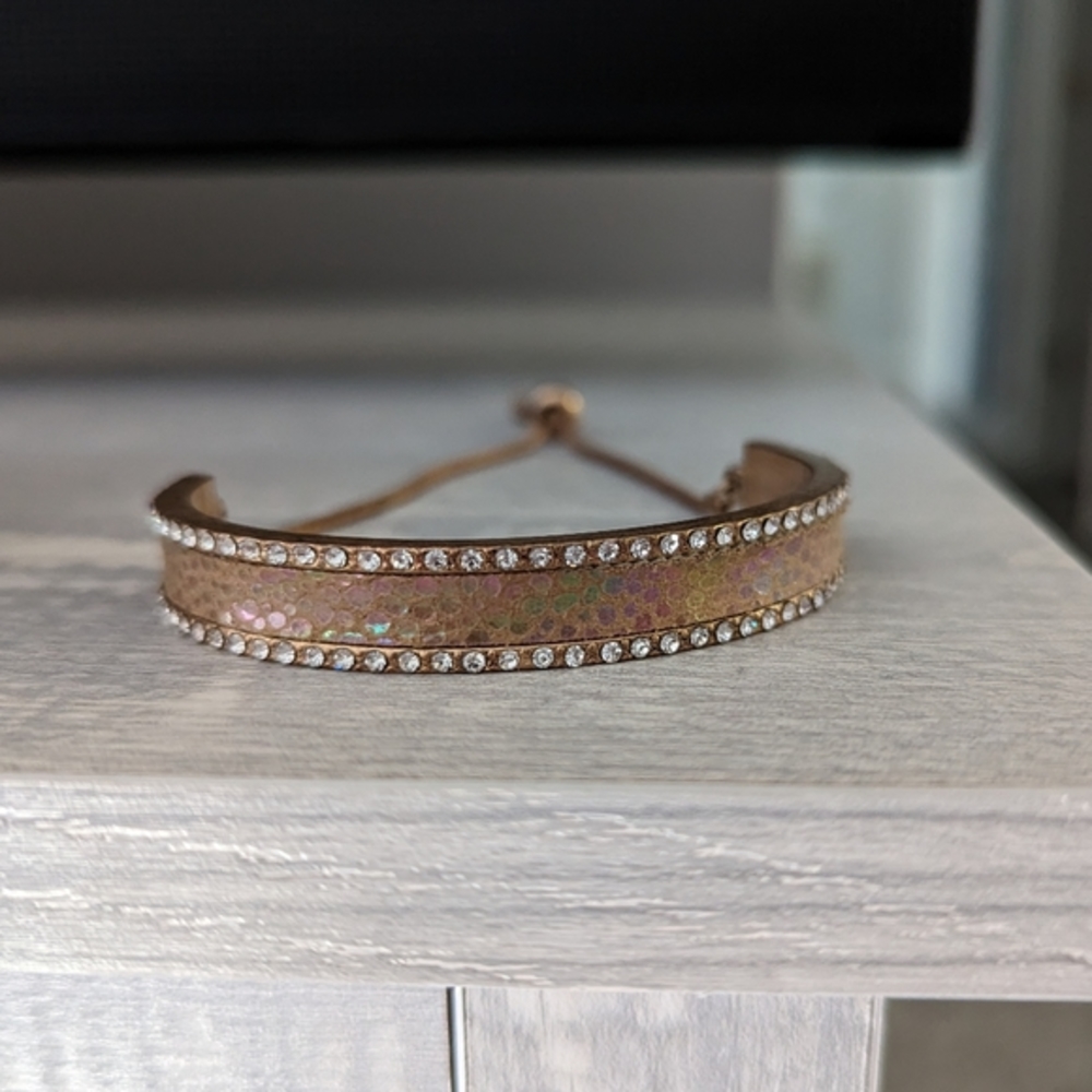 Light Brown Iridescent Cuff Bracelet with Rhinestones